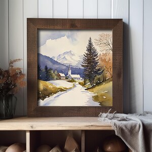 Stowe Painting Vermont Watercolor Art Print Winter Landscape Wall Art Snowy Road Art Snowfall Print