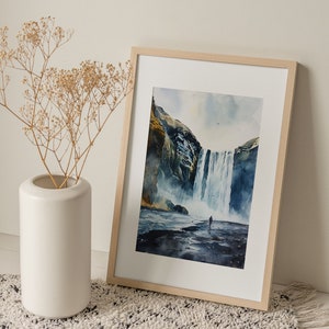 Iceland Painting Skogafoss Waterfall Watercolor Art Print Icelandic ...