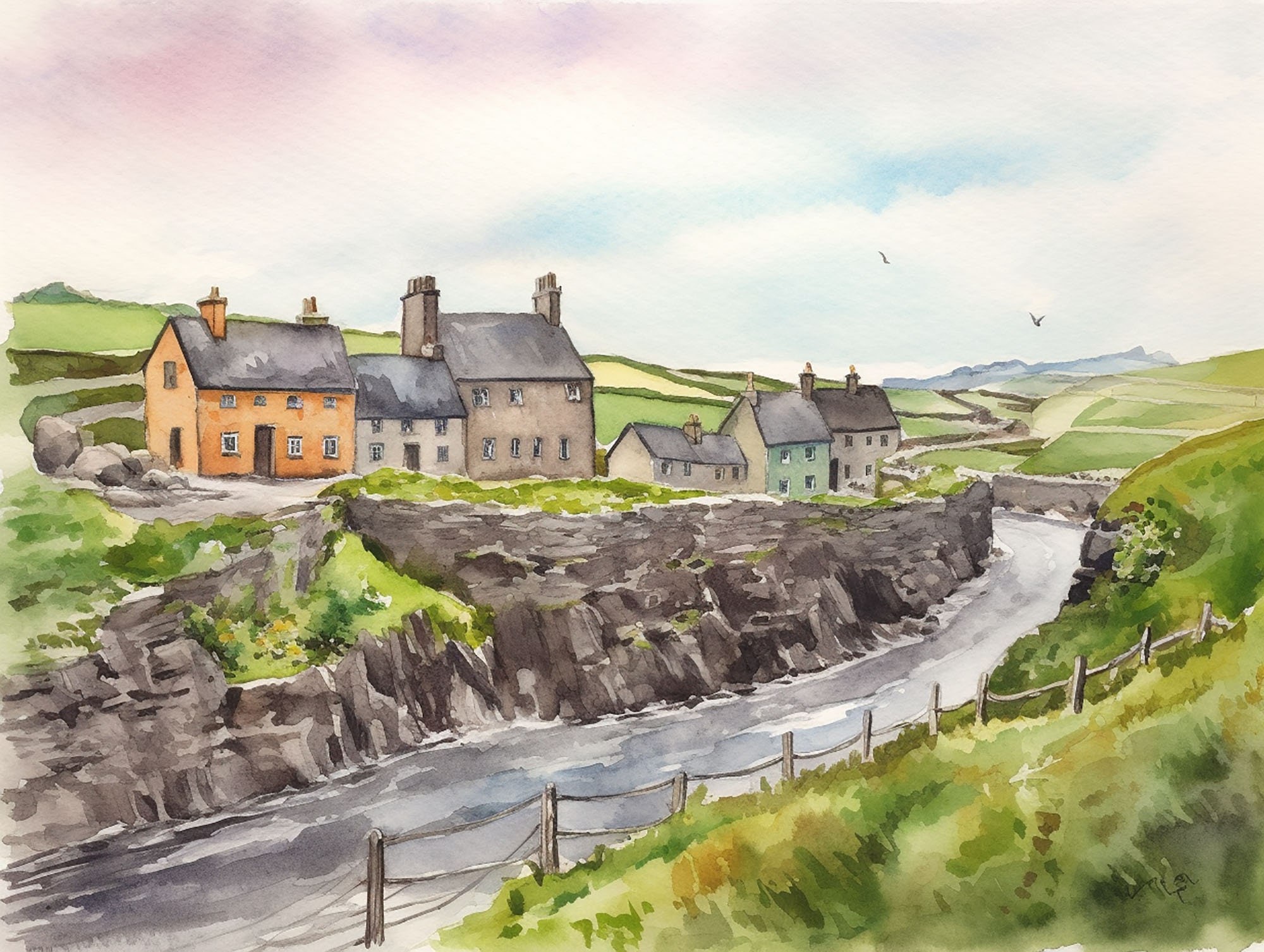 Doolin Painting County Clare Wall Art Irish Village Print Ireland Landscape  Watercolor Countryside Art Print - Etsy Israel, image size:2000x1506