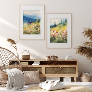 Large Floral Wall Art Set Of 2 Pink Idaho Wildflowers Landscape Watercolor Mountain Forest Art Meadow Flowers Field Prints Set image 5