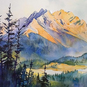 Banff Painting Canada National Park Watercolor Art Print Moraine Lake Landscape Wall Art Rocky Mountains Print