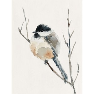 Peinture mésange, impression d'art aquarelle, impression d'art mural minimaliste, oiseau sur une branche, décoration murale printanière