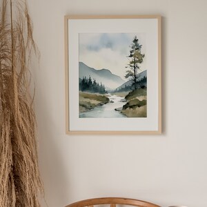 Idaho Painting Mountain River Landscape Watercolor Pine Tree Art Print ...