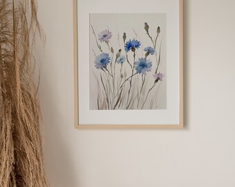 Botanische Wandkunst 3-teilig – Salbeigrün, Aquarell Wildblumen, Je 30x40 Cm, Gerahmt