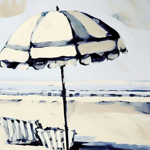 Beach Art Print Destin Painting Umbrella Art Florida Coastal Landscape Large Beach Wall Art Neutral Poster