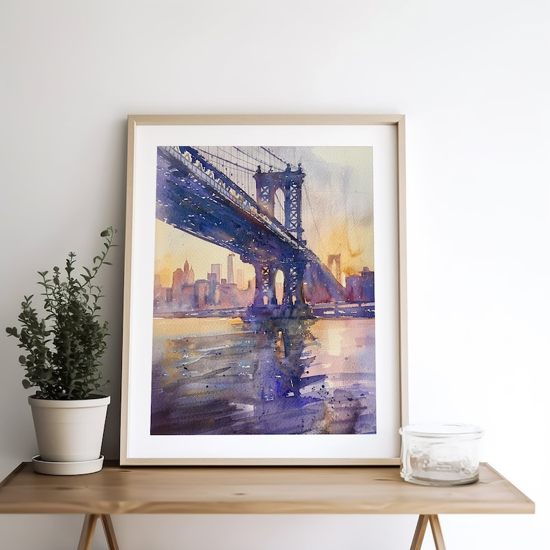 Manhattan Bridge Painting NYC Watercolor Art Print New York Skyline Art ...