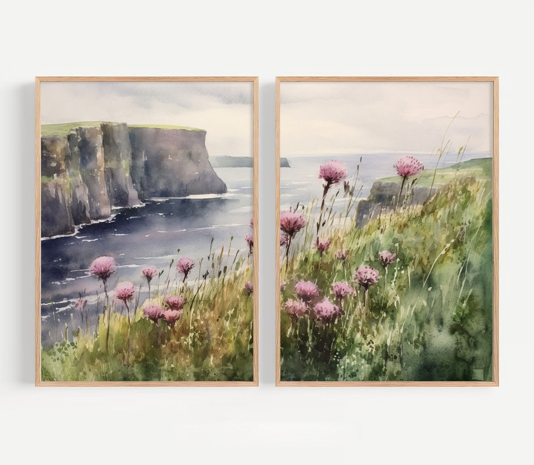 Cliffs of Moher Painting Set of 2 Art Prints Ireland Landscape Wall Art