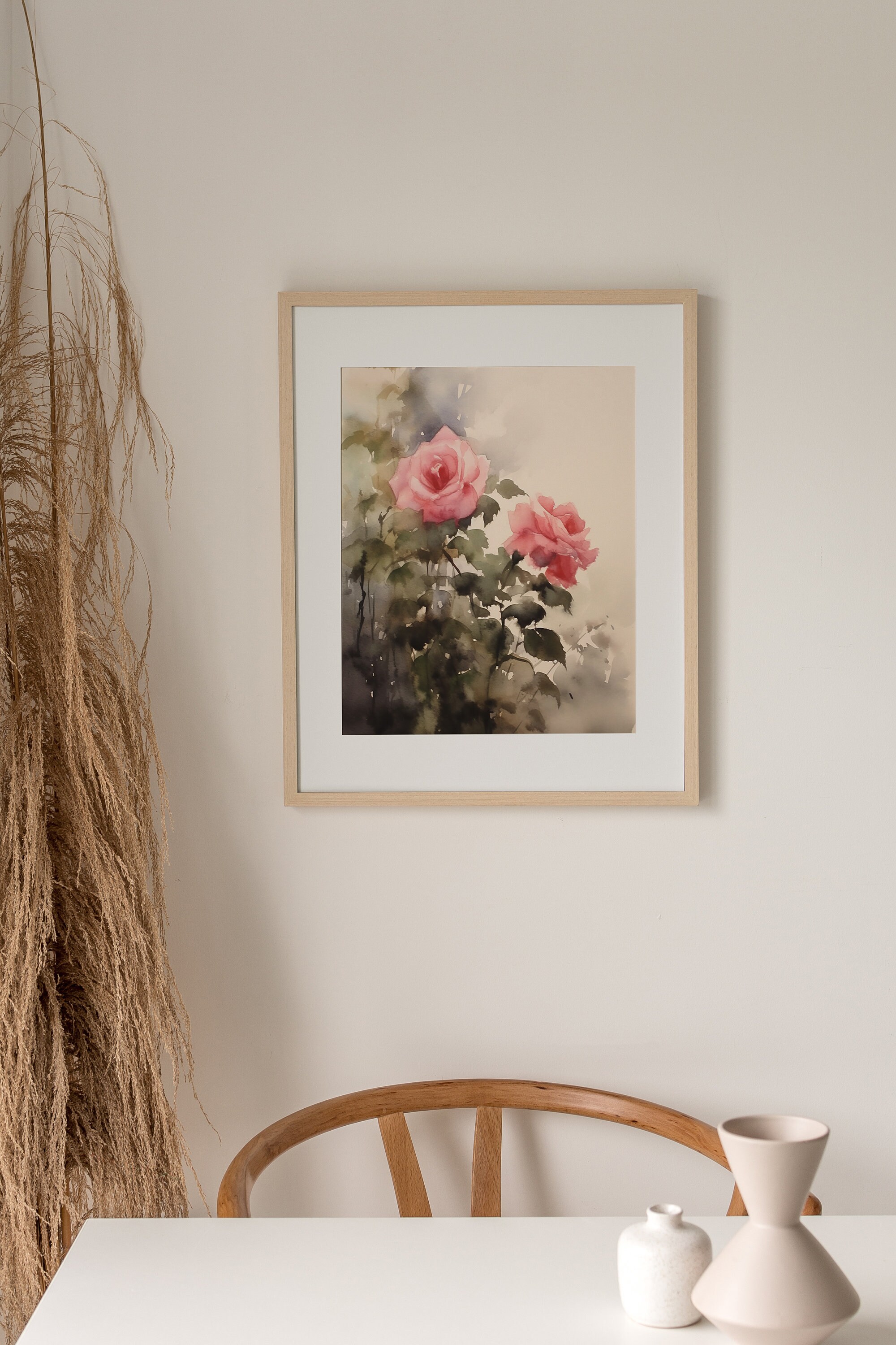 Rose Painting Rosebush Watercolor Floral Art Print Pink Roses Wall Art ...