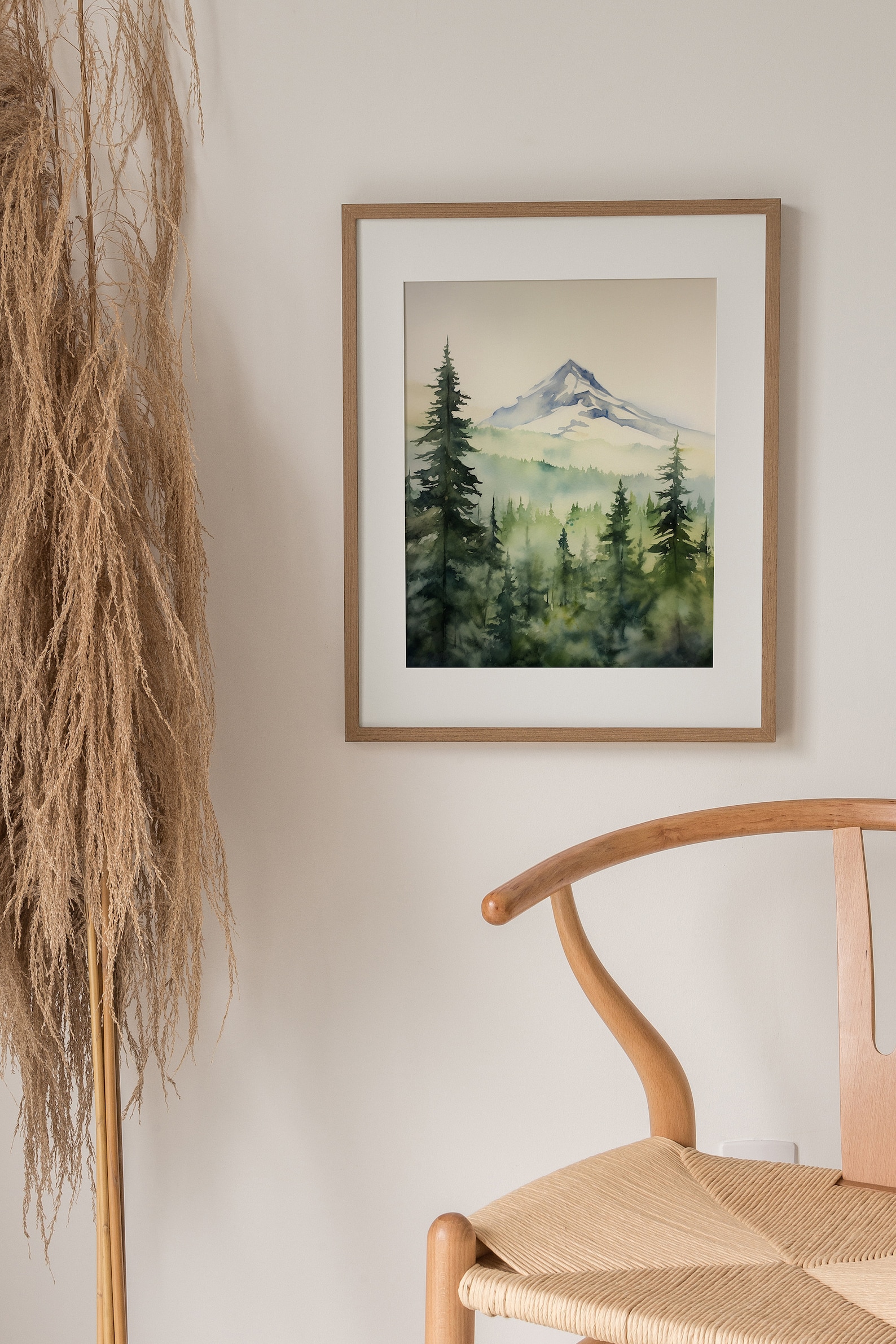 Mountain Forest Print Pine Trees Watercolor Painting Misty Mountain ...