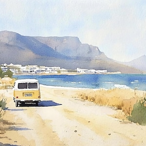 ケープタウンの絵画 ビーチの風景 アートプリント 海辺の壁アート 旅行バスプリント 南アフリカ 旅行ポスター