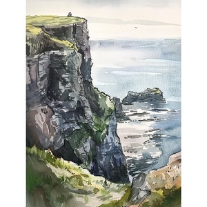 Cliffs Of Moher Watercolor Art Print Irish Landscape Ireland Wall Art Emerald Isle Print Travel Poster Coastal Artwork