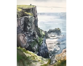 Cliffs Of Moher Watercolor Art Print Irish Landscape Ireland Wall Art Emerald Isle Print Travel Poster Coastal Artwork