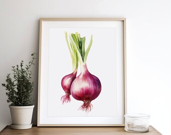 玉ねぎの絵 野菜 水彩画 植物アートプリント モダンファームハウス