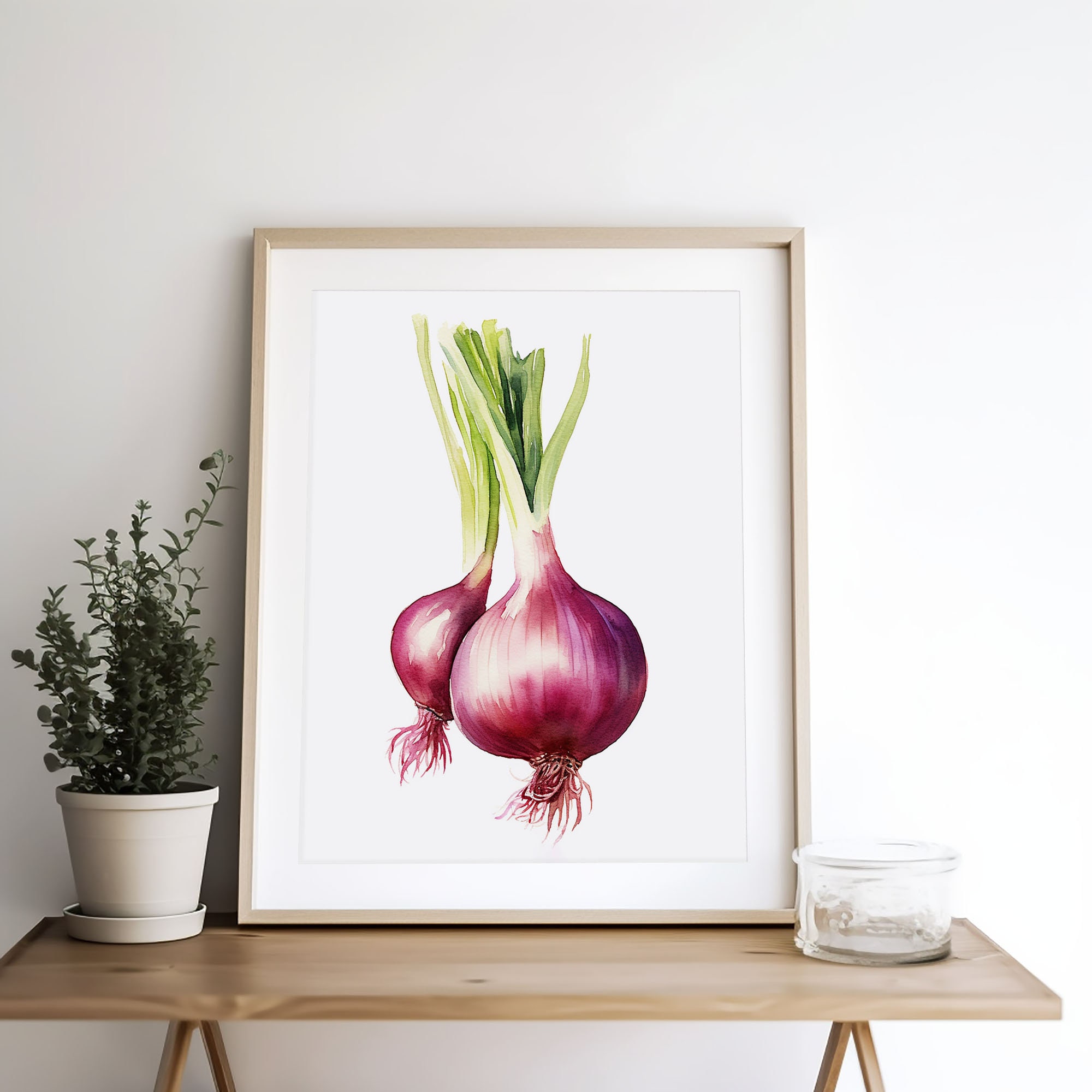 玉ねぎの絵 野菜 水彩画 植物アートプリント モダンファームハウス