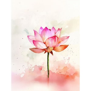 Roze lotus schilderij lotusbloem aquarel kunst waterlelie muur kunst vijver kunst print zen muur decor