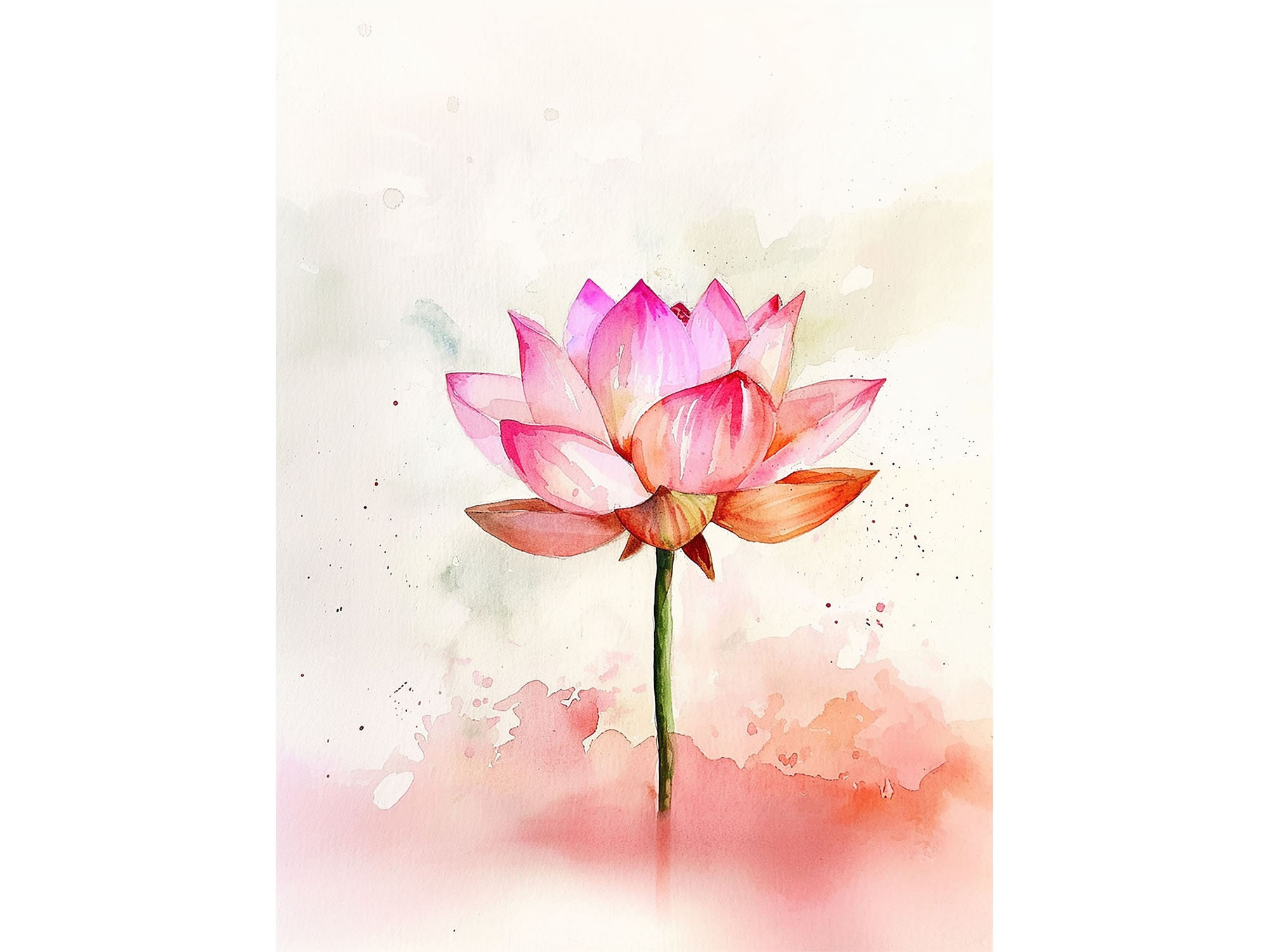 ピンクの蓮の絵 蓮の花の水彩画 アート スイレンの壁アート 池のアート