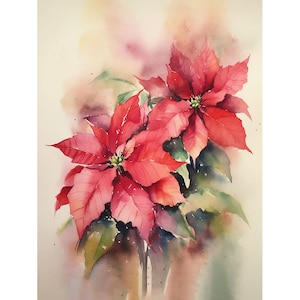 Poinsettia Painting Christmas Flower Watercolor Painting Floral Art Print Red Poinsettia Wall Art Botanical Poster Christmas Wall Decor