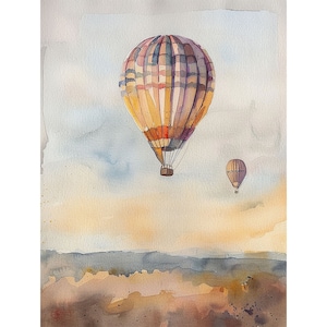 テメキュラバレーの絵画 熱気球の水彩画 アートプリント カリフォルニアの風景 壁アート 夕焼けの絵画 春の壁装飾