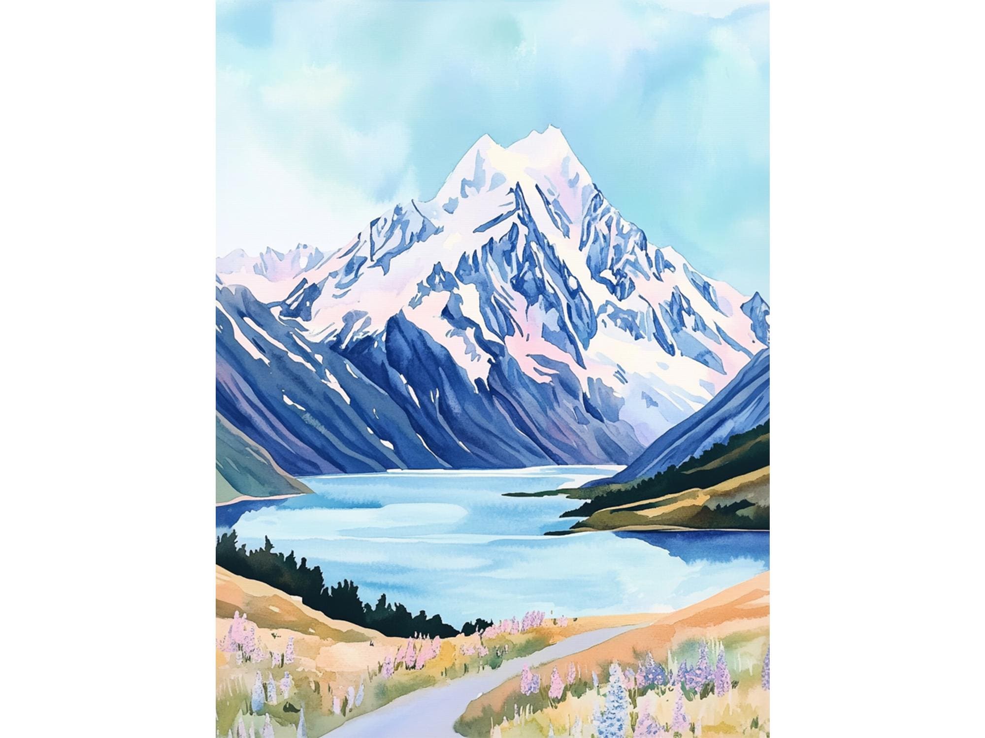 Aoraki Mount Cook Painting New Zealand Watercolor Art Print