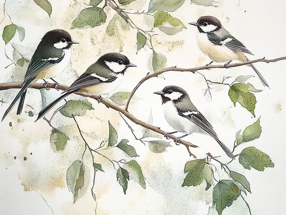 Petit Oiseau Sur Une Branche, Aquarelle , Peinture par Martine Saint Ellier
