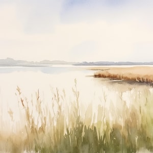 Charleston Marsh Painting Charleston Lowcountry Watercolor Art Print Landscape Wall Art Salt Marsh Artwork Green Beige Poster