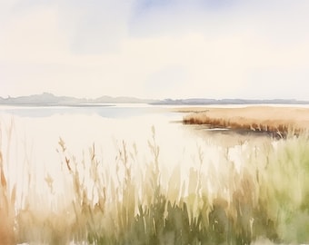 Charleston Marsh Malerei Charleston Lowlands Aquarell Kunstdruck Landschaft Wand Kunst Salz Marsh Kunstwerk Grün Beige Poster