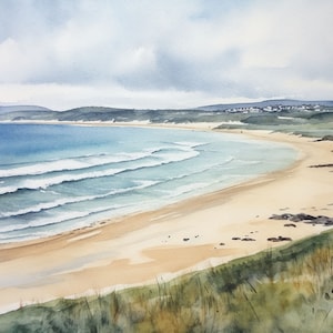 Portsalon Beach Painting Donegal Watercolor Art Print Ireland Coastal Wall Art Irish Landscape Print Calming Seascape Poster