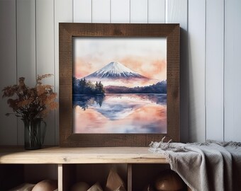 Mount Fuji Painting Japan Watercolor Art Print Mountain Sunrise