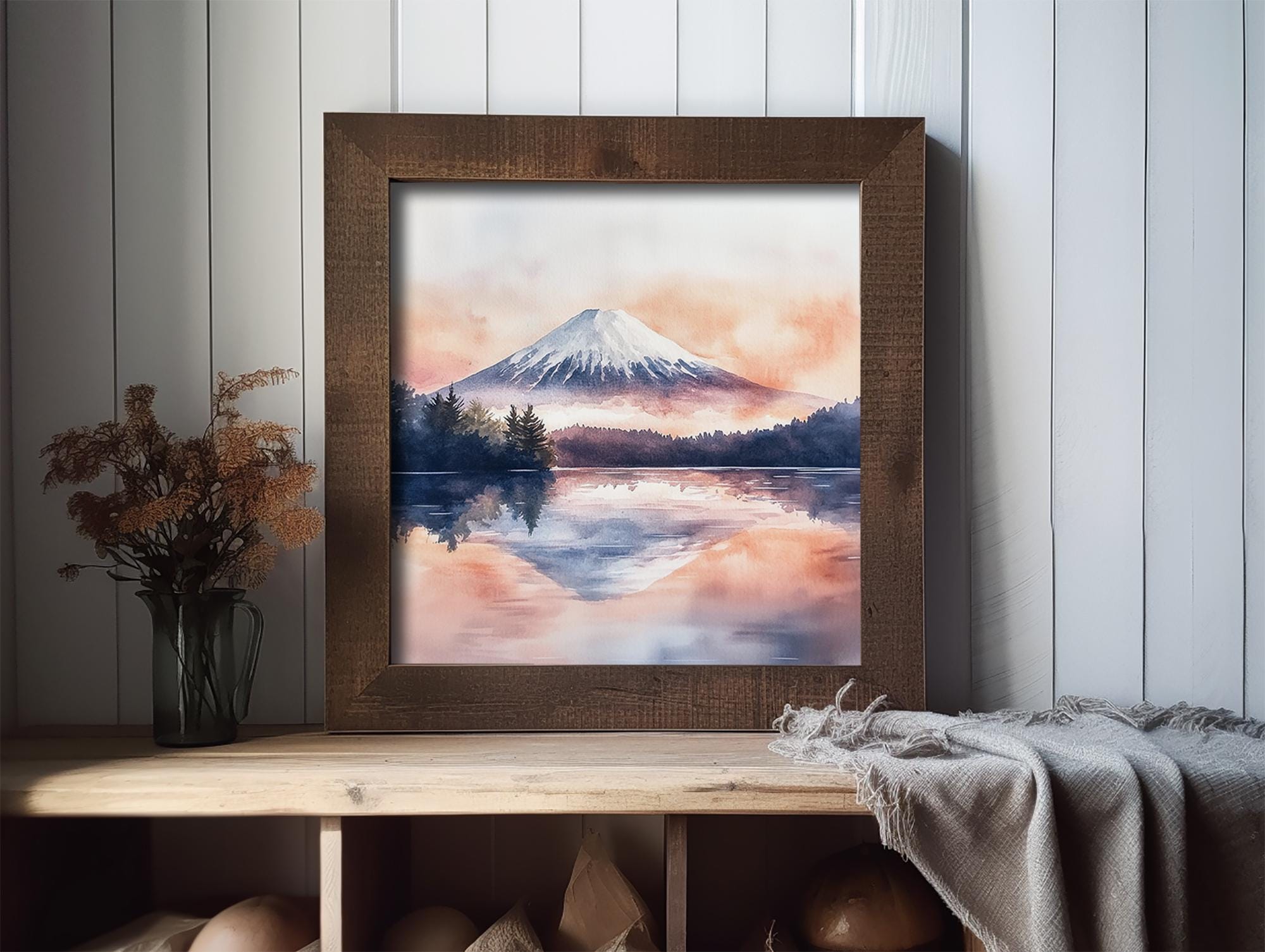 富士山の絵画 日本 水彩画 アートプリント 山 日の出 風景 壁アート