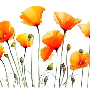 California Poppy Print Poppies Field Watercolor Painting Orange Wildflower Poster Neutral Floral Wall Art