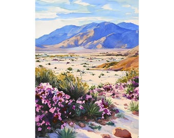 Anza Borrego Desert Painting California Superbloom Watercolor Art Print Mountain Landscape Wall Art American Southwest Artwork