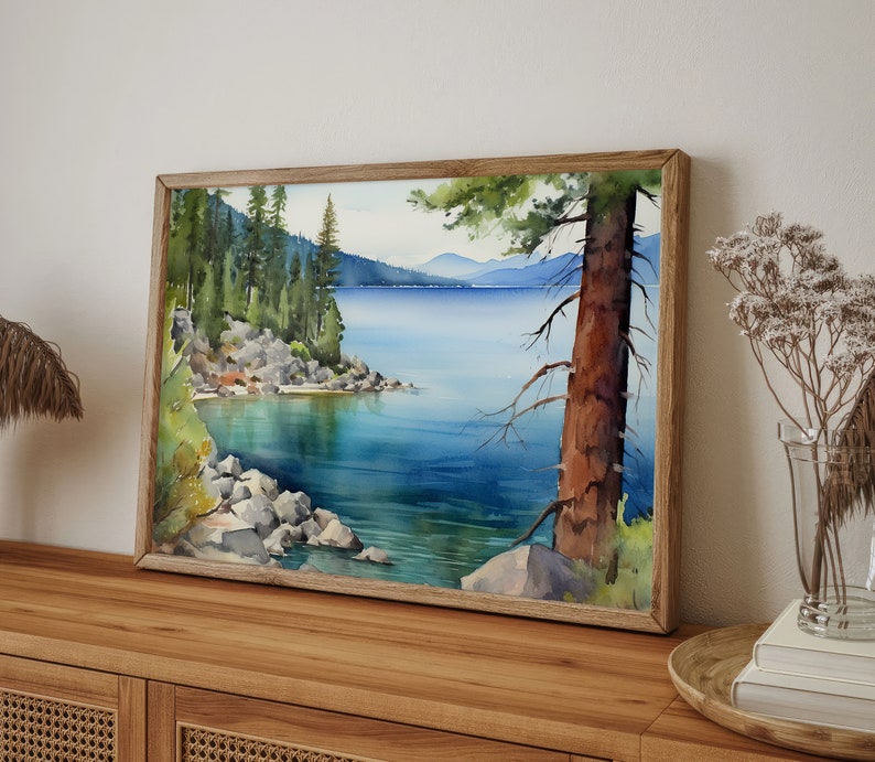 Tahoe Lake Painting California Landscape Mountain Wall Art Redwood ...