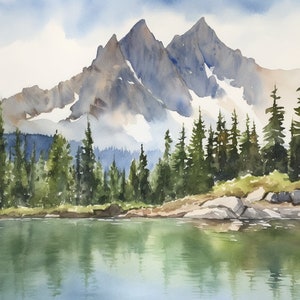 Sawtooth Range Painting Idaho Watercolor Art Print Alice Lake Landscape Wall Art Mountain Wall Art Pine Forest Print