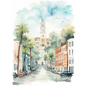 Charleston Print Cityscape Watercolor Painting South Carolina Wall Art Beach House Wall Decor