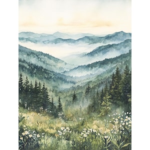 Blue Ridge Mountains Painting North Carolina Landscape Wall Art Blue Ridge Parkway Watercolor Art Print Mountain Forest Art Meadow Print