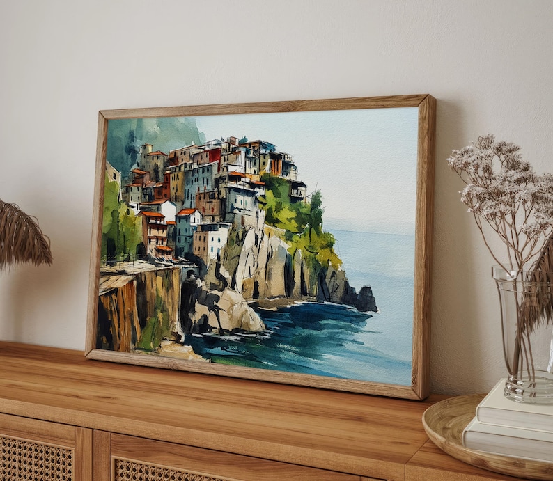 Cinque Terre Italy Watercolor Print Manarola Coastal Wall Art Italian ...