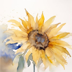 Impresión artística de acuarela de girasol, arte floral para pared, impresión botánica, pintura de girasoles, póster de flores neutras