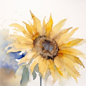 Sunflower Watercolor Art Print Floral Wall Art Botanical Print Sunflowers Painting Flower Neutral Poster