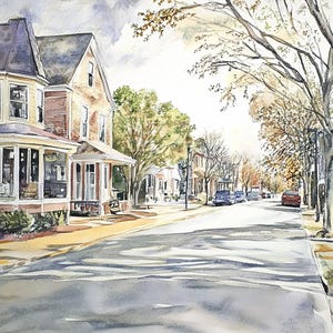 Northampton Painting Victorians House Street Watercolor Art Print Cityscape Wall Art Massachusetts Art