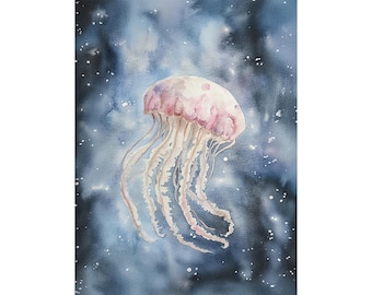 Jellyfish Painting Jellyfish Watercolor Art Print Bathroom Wall Art Underwater Print Sea Animal Poster Beach House Decor