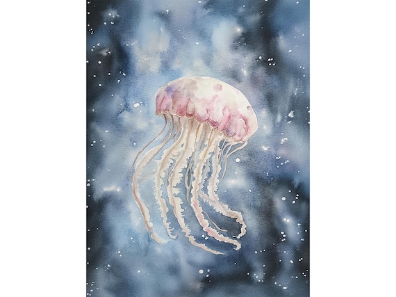 クラゲの絵画 クラゲの水彩画 アートプリント バスルームの壁アート