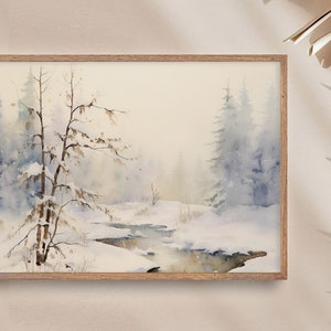 Winter Scene Watercolor Snow Landscape Art Print Snowy Pine Forest Wall ...