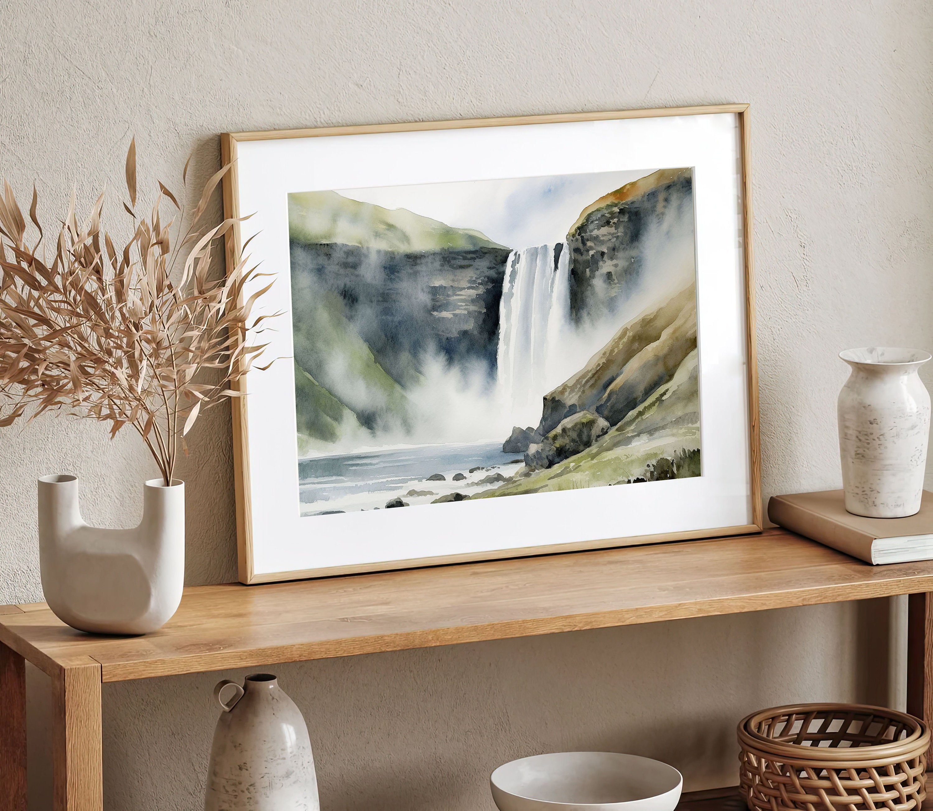 Skogafoss Painting Iceland Watercolor Art Print Waterfall Artwork ...