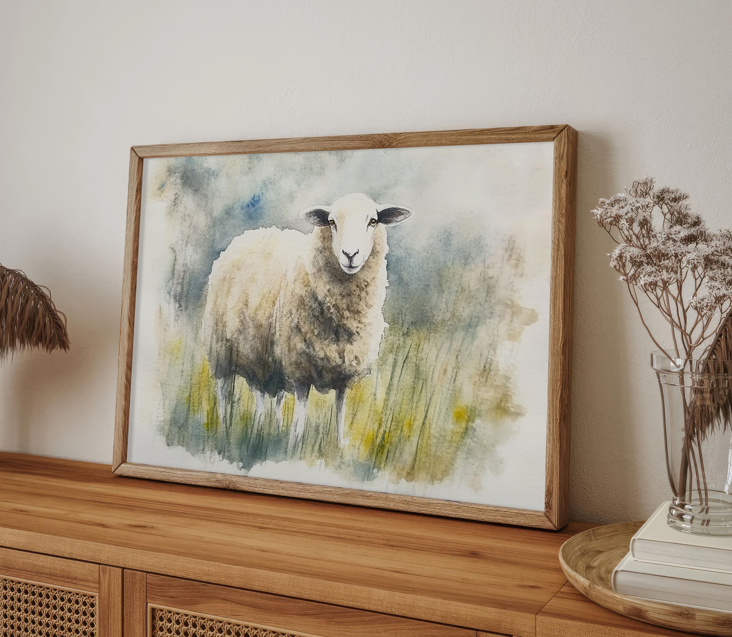 羊の絵画 アイルランドの羊の壁アート 素朴な水彩画プリント 農業