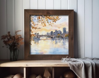 チャールズ川の絵画 ボストンの街並み 水彩画 アートプリント ボストン
