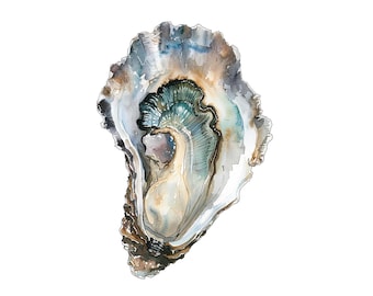 Oyster Painting Two Oysters Shell Watercolor Art Print Coastal Decor Earth Tone Wall Art Sea Shell Art