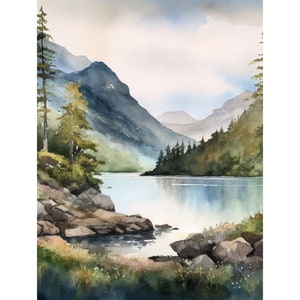 湖水地方の絵画 イギリス 水彩画 アートプリント 山 湖 風景 ウォールアート