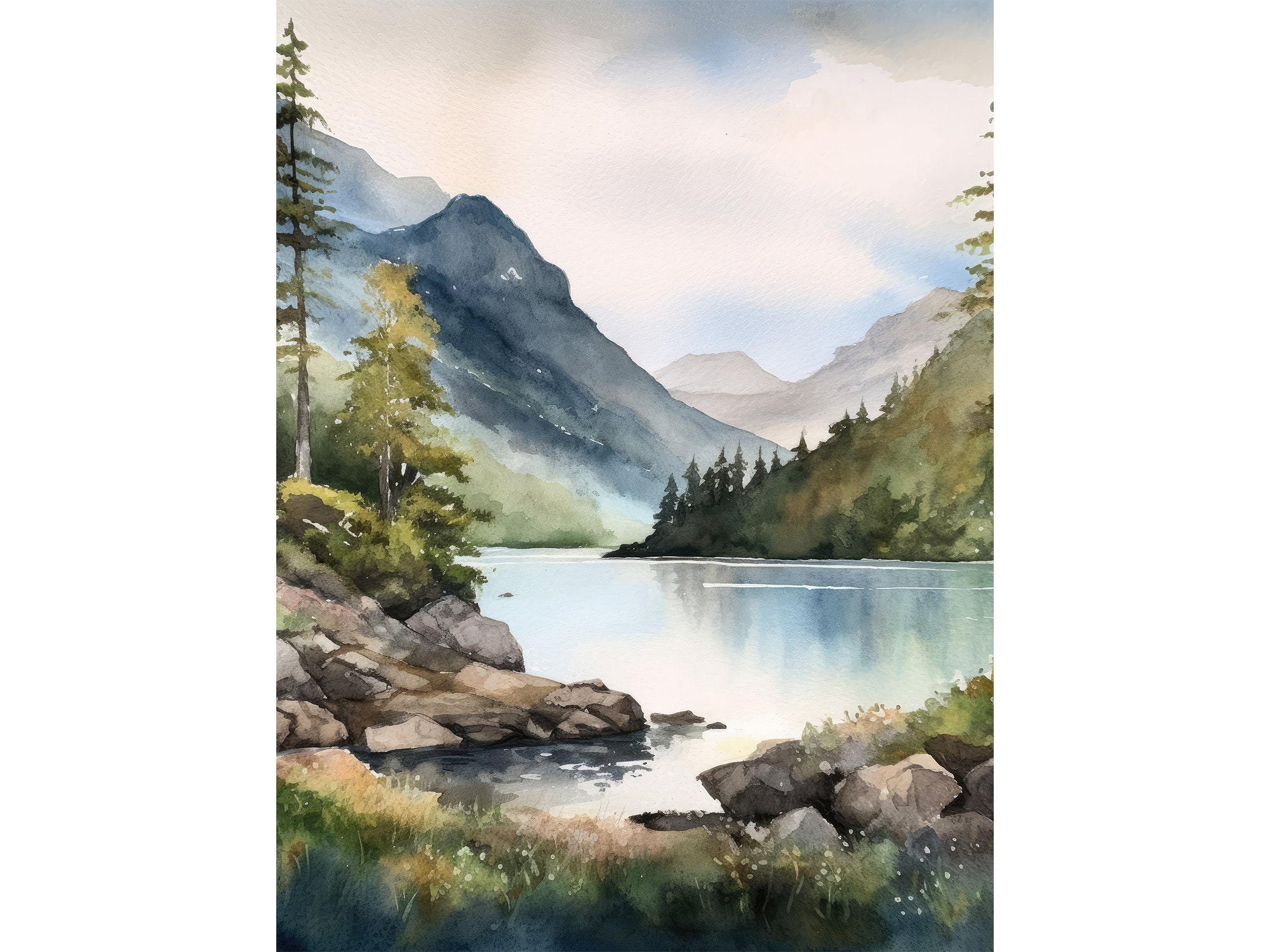 注目のブランド 湖水地方の絵画 風景 湖 山 アートプリント 水彩画 イギリス 絵画