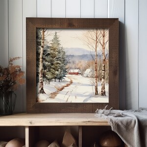 New England Painting Winter Scene Watercolor Farm Landscape Farmhouse ...