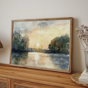 Michigan Painting Sunrise Forest Lake Art Print Large Watercolor ...